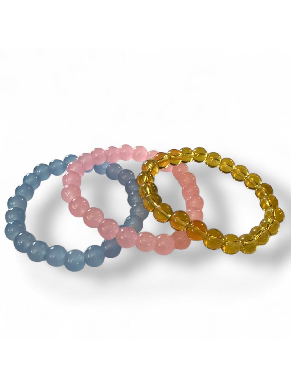Blue Pink & Golden Yellow Bohemian Handmade Set Of 3 Stretch Bracelets